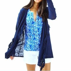 Lilly Pulitzer Lucita Navy Tassel Cardigan Size M
